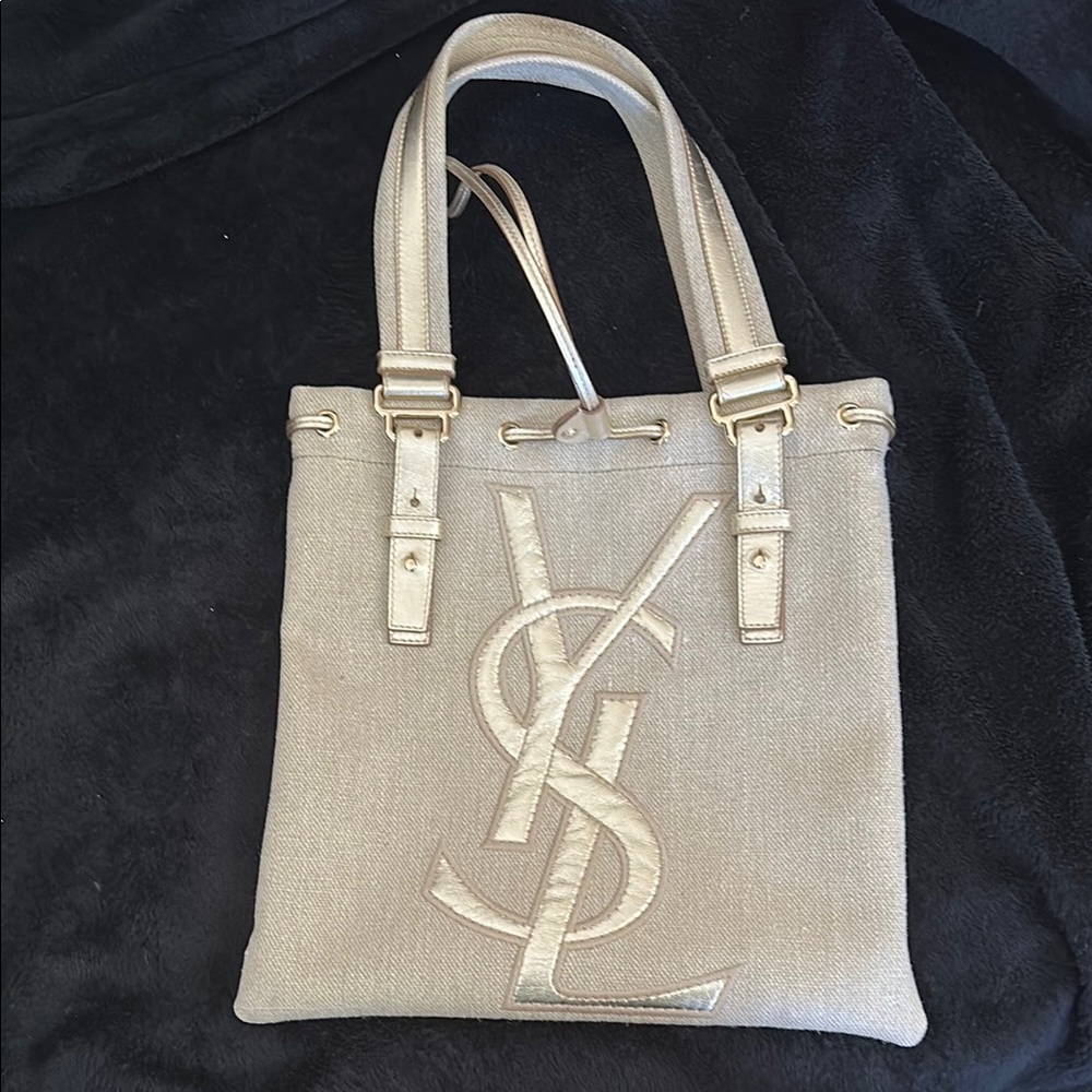 Yves Saint Laurent Cream Tote Bag with Metallic Hardware